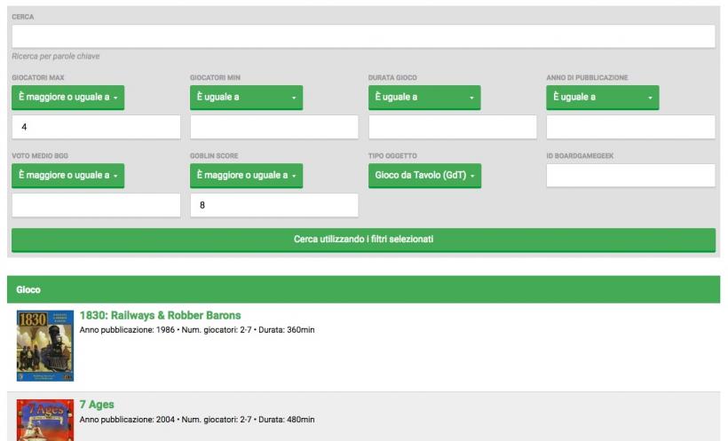 Ricerca avanzata archivio giochi da tavolo