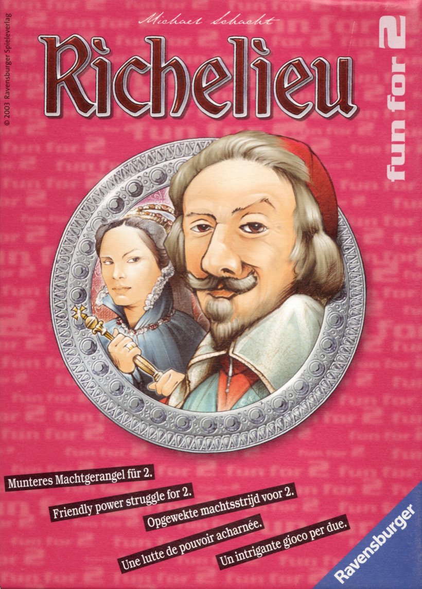 Copertina dell'edizione multi lingua del gioco per due giocatori Richelieu