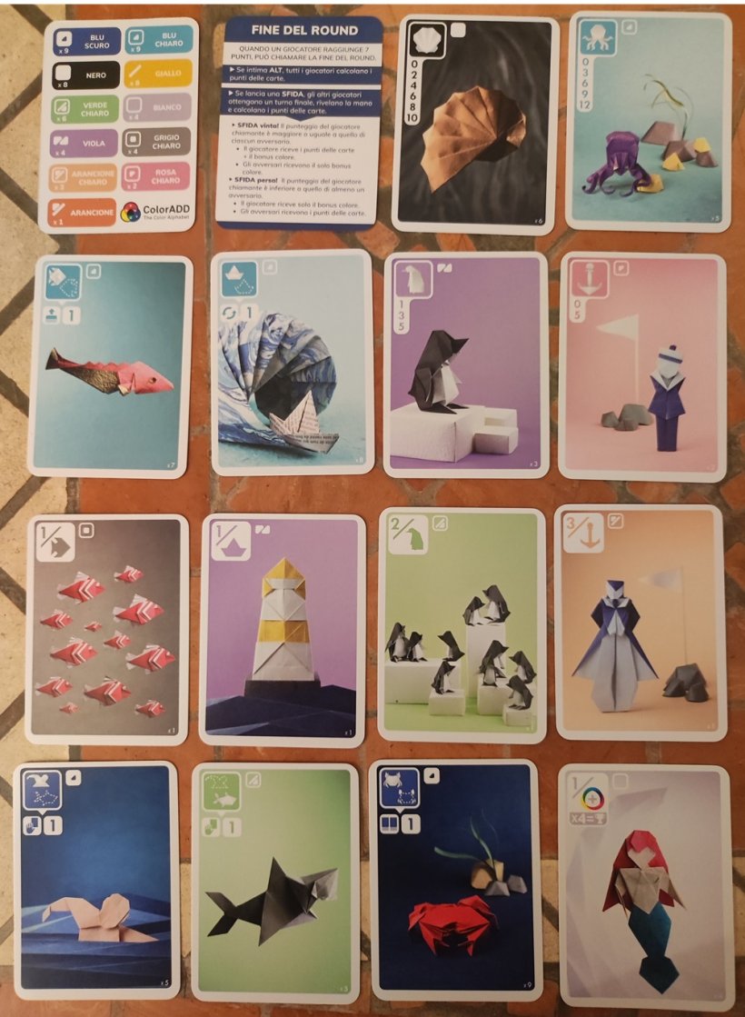 Tutti i tipi di carte. Nell’angolo in basso a destra si vede quante ce ne sono nel mazzo per quel tipo.