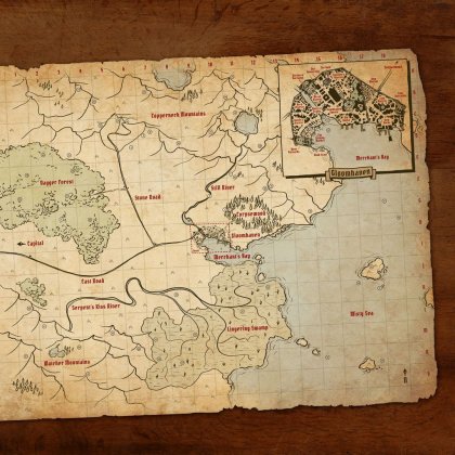 Carta di Gloomhaven all'inizio della campagna senza adesivi. Gloomhave-pianta