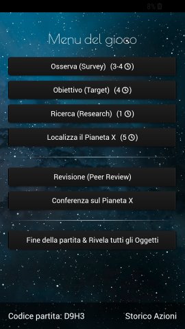 The Search for Planet X - scelta delle azioni sull'App